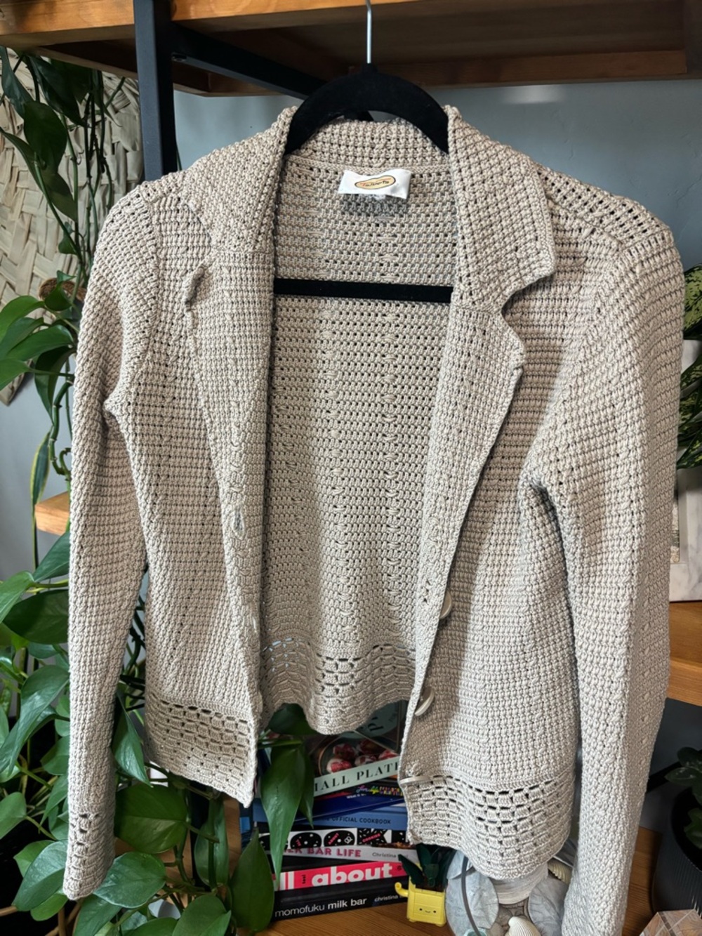 Talbots Light Beige Crochet Knit Blazer Sweater | Small - Picture 1 of 4